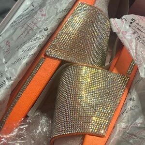 Fashion Nova Orange Rhinestone Slides